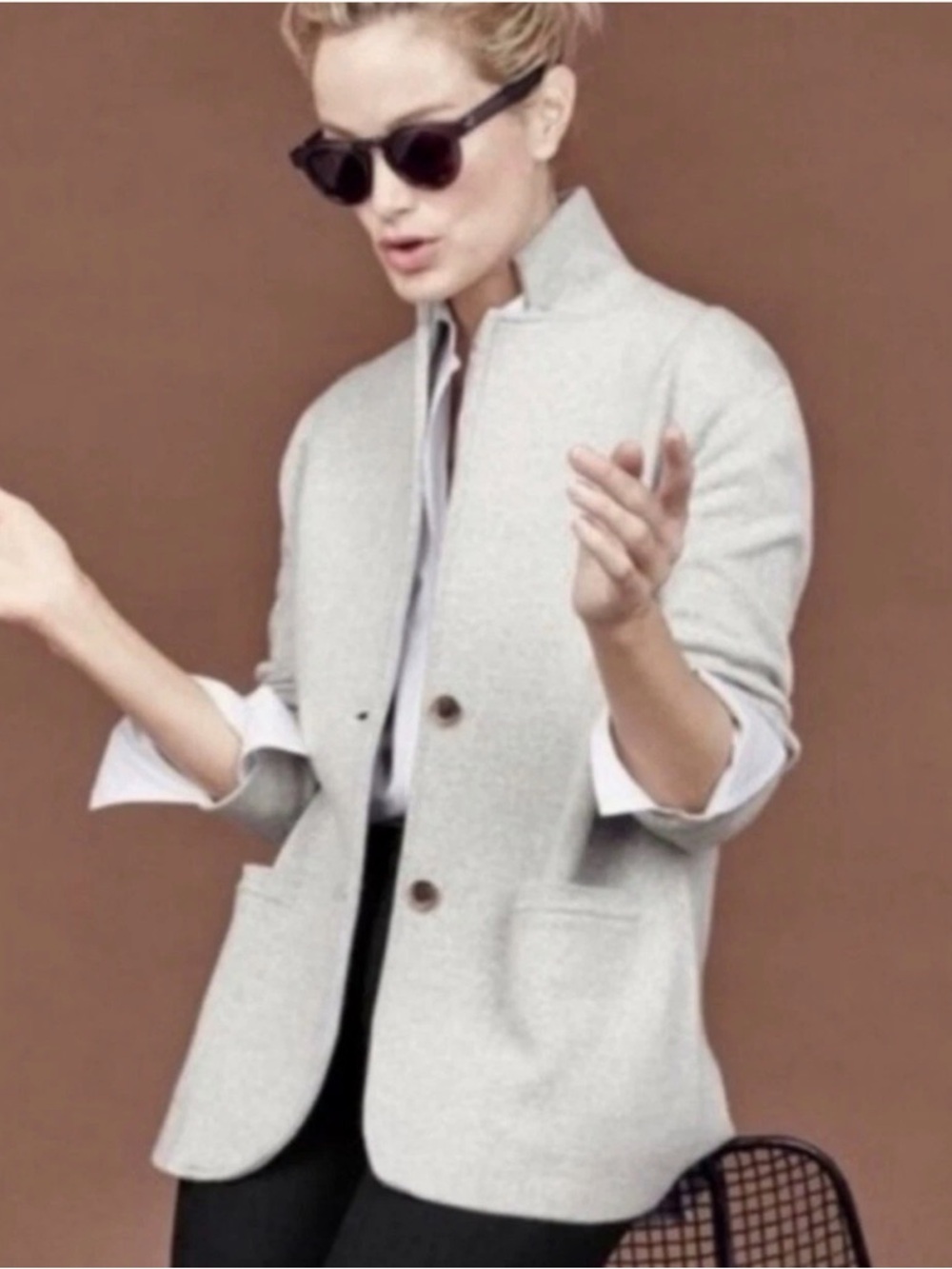 J. Crew Mercantile Gray Cotton Sweater Blazer Blazerette - Picture 6 of 11